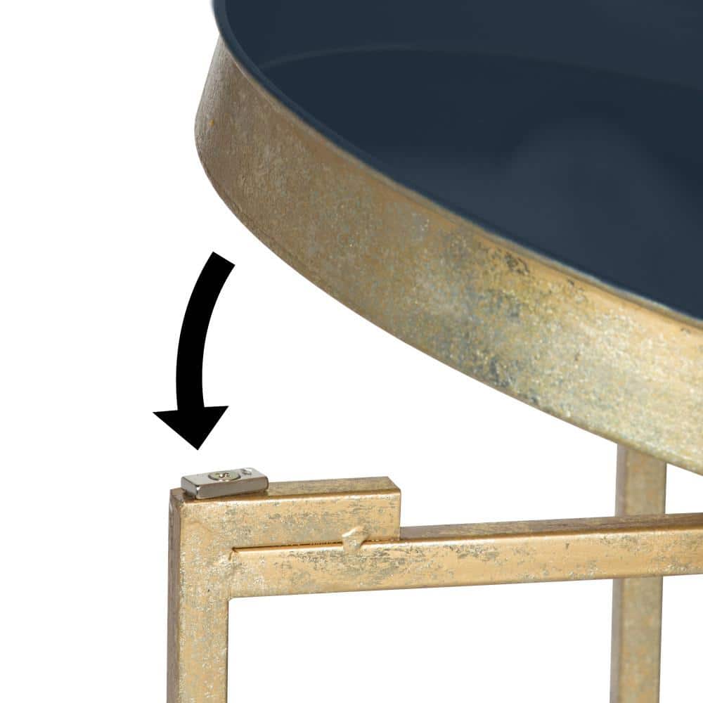 Celia Navy Blue Round Metal Foldable Tray Accent Table