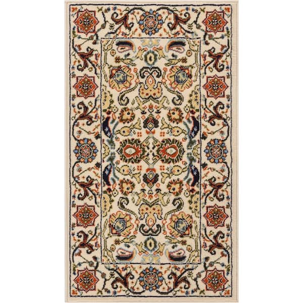 Well Woven Persa Tabriz Traditional Oriental Persian Ivory 2 ft. 3 in. x 3 ft. 11 in. Accent Area Rug