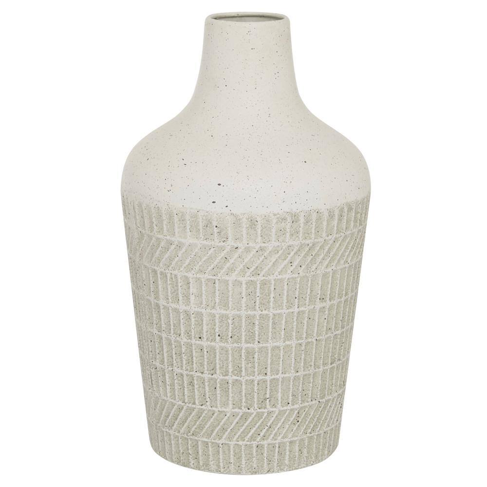 Eggshell White Textured Metal Decorative Table Vase