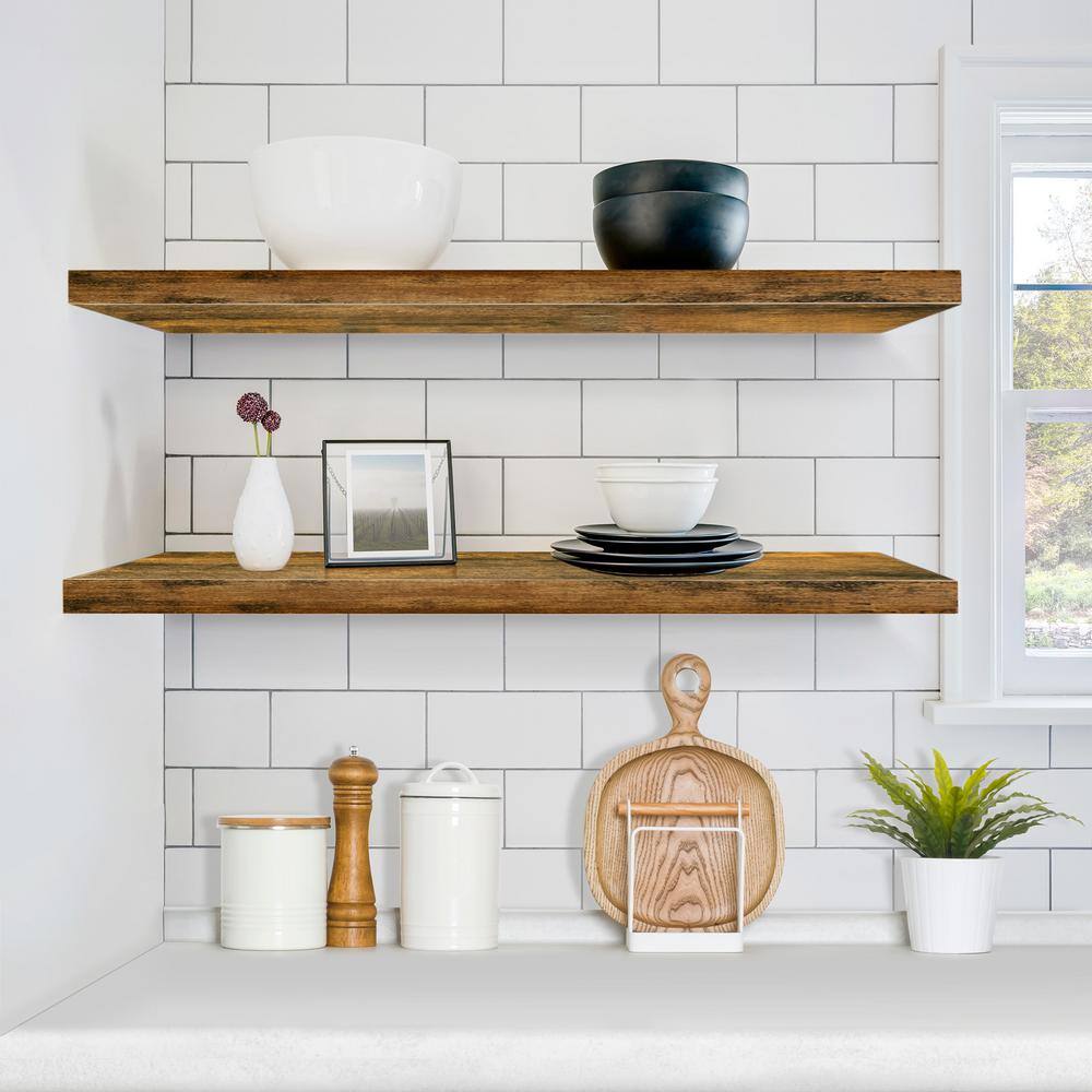 Walnut 35" Extra Long Floating Wall Shelves