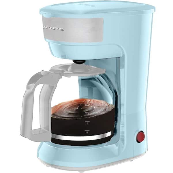 Light Blue 12-Cup Drip Coffee Maker 1-Touch Operation Machine, Anti-Drip System Reusable Filter Clear View Water Gauge