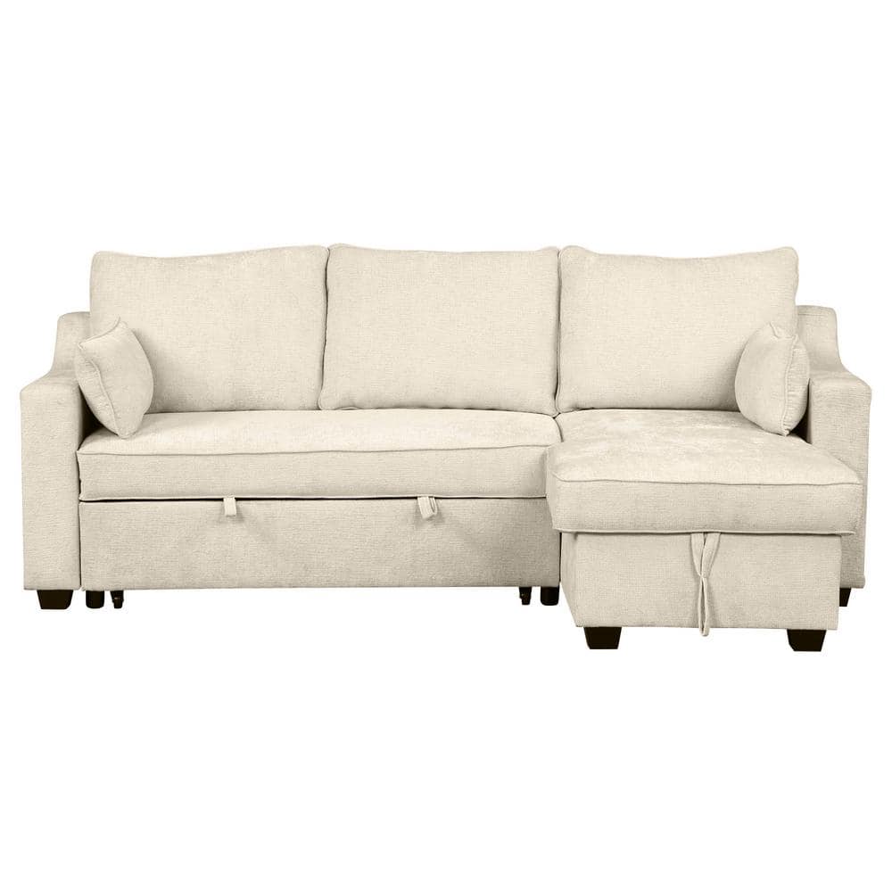 90 in. Square Arm Chenille L-shaped Sofa with Storage Chaise in. Beige