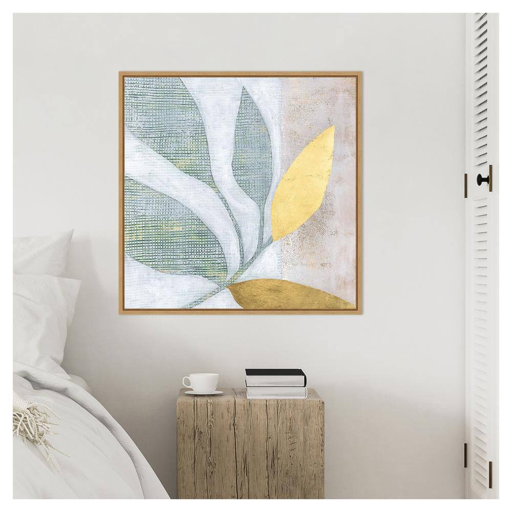 Veiled Garden Abstract Yellow and Green Framed Canvas Wall Art 30"x30"