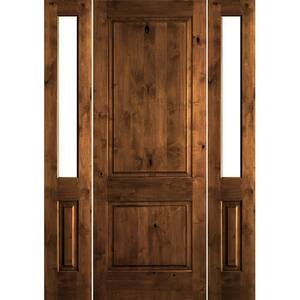 64 in. x 96 in. Rustic Knotty Alder Sq Provincial Stained Wood Left Hand Single Prehung Front Door