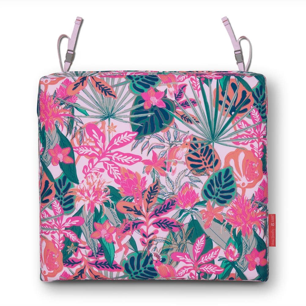 Vera Bradley 19 in. L x 19 in. W x 3 in. Thick Outdoor Patio Dining Seat Cushion in Rain Forest Canopy Coral price history on PriceWatchPro