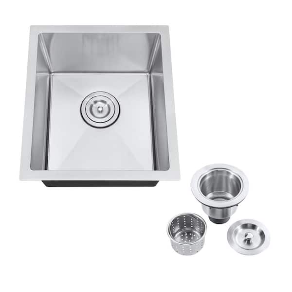 Akicon 15 in. Undermount Nano Single Bowl Stainless Steel Handmade Kitchen Bar/Prep Sink with Drain Assembly Strainer
