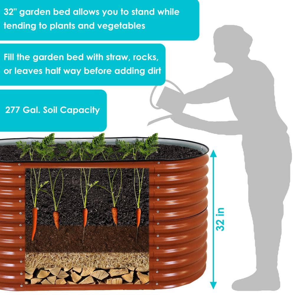 Large Brown Galvalume Steel Raised Garden Bed with Rubber Edge Trim