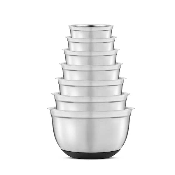 Set of 7 Stainless Steel Mixing Bowls with Silicone Base and Lids-Black