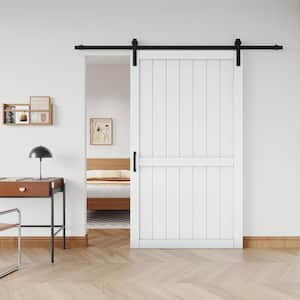 48 in. x 84 in. White Paneled H-Style White Primed MDF Sliding Barn Door with Hardware Kit