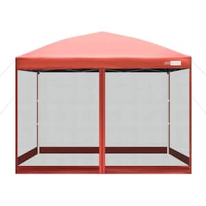 10 ft. x 10 ft. Red 210D Oxford Outdoor Easy Pop Up Canopy Tent with Mesh Side Walls