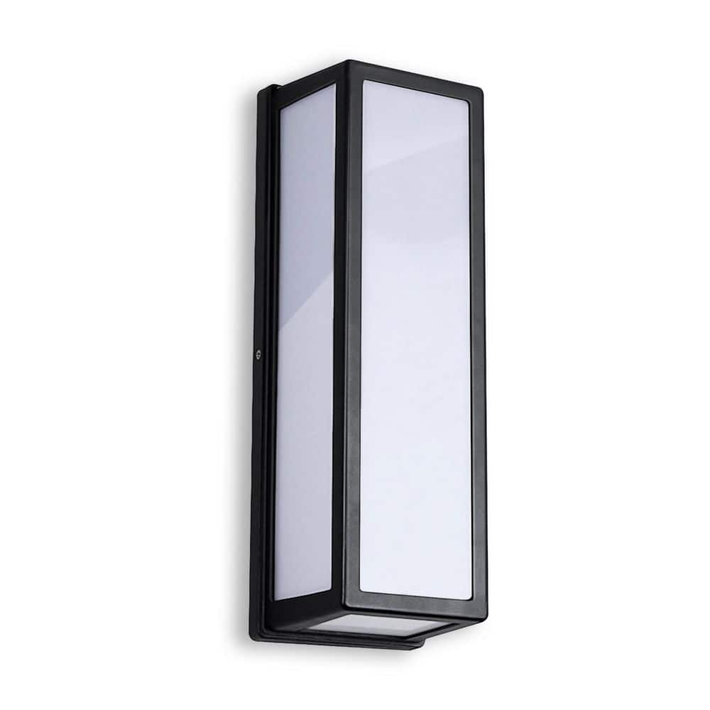 16 in. Black Cylinder Modern Integrated LED Indoor/Outdoor Porch Light Wall Lantern Sconce with White Shade for Patios price history on PriceWatchPro