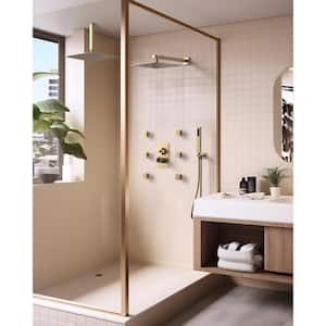 Deluxe Dual Showers with Valve 15-Spray Dual Wall Mount 12 in. Fixed and Handheld Shower Head 2.5 GPM in Brushed Gold