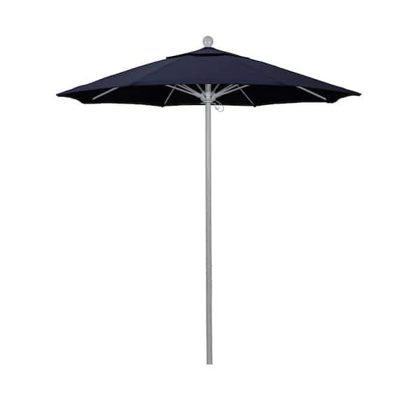 California Umbrella 7.5 ft. Grey Woodgrain Aluminum Commercial Market Patio Umbrella Fiberglass Ribs and Push Lift in Navy Blue Sunbrella