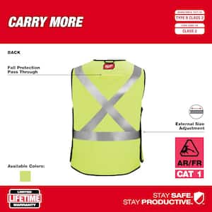 Arc-Rated/Flame-Resistant Small/Medium Yellow Woven Class 2 Breakaway High Visibility Safety Vest with 10-Pockets