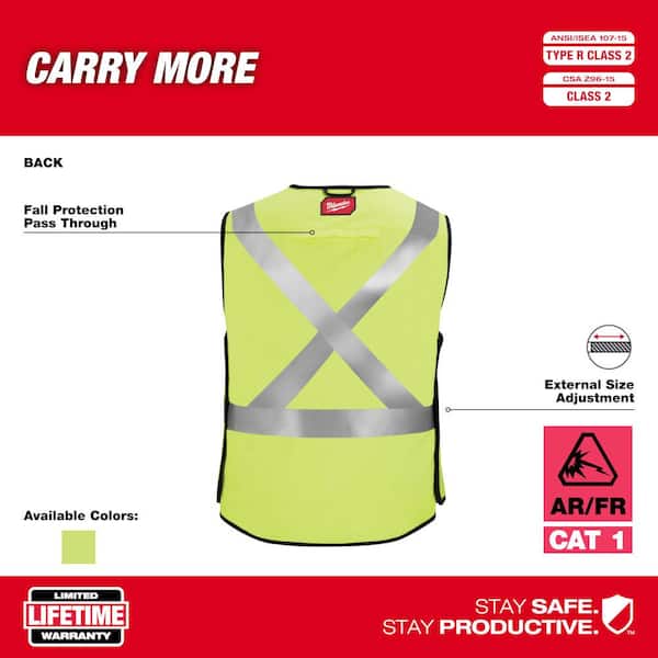 Arc-Rated/Flame-Resistant 2X-Large/3X-Large Yellow Woven Class 2 Breakaway High Visibility Safety Vest with 10-Pockets