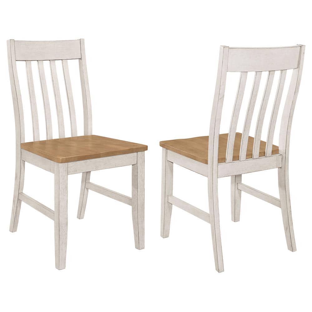 Rustic White Wood Slat Back Side Chair Set