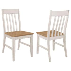 Kirby Natural and Rustic Off White Slat Back Wooden Seat Dining Side Chair (Set of 2)