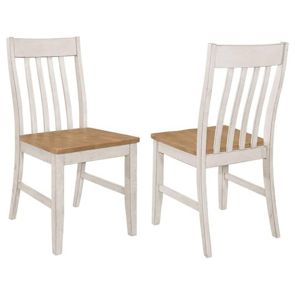 Coaster Kirby Natural and Rustic Off White Slat Back Wooden Seat Dining Side Chair (Set of 2)