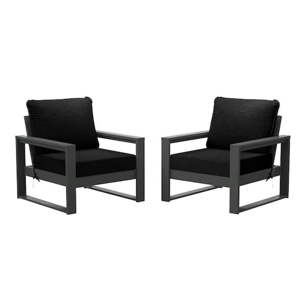 Endless Outdoor All Weather HDPE Plastic Modern Gray Deep Seating Patio Club Chair with Black Cushions (Set of 2)