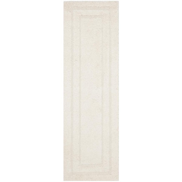 Florida Shag 2 ft. x 17 ft. Creme Solid Border Runner Rug