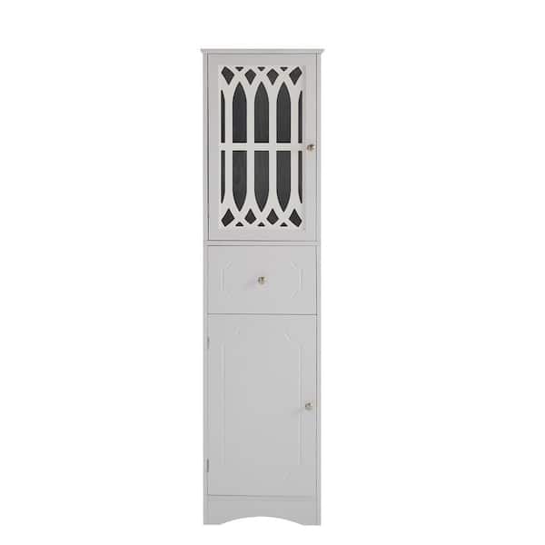 Miscool Anky 16.5 in. W x 14.2 in. D x 63.8 in. H White MDF Freestanding Bathroom Storage Linen Cabinet
