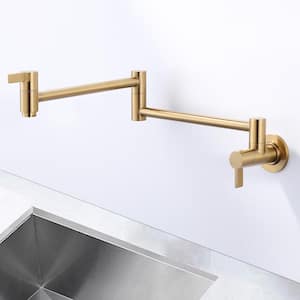 Brass Wall Mounted Pot Filler with 2-Handles and Standard 1/2 NPT Threads in Gold