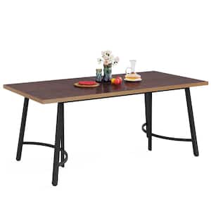 Adan Brown Wood 63 in. Trestle Dining Table Seats 6. Rectangular Kitchen Table with Metal Frame