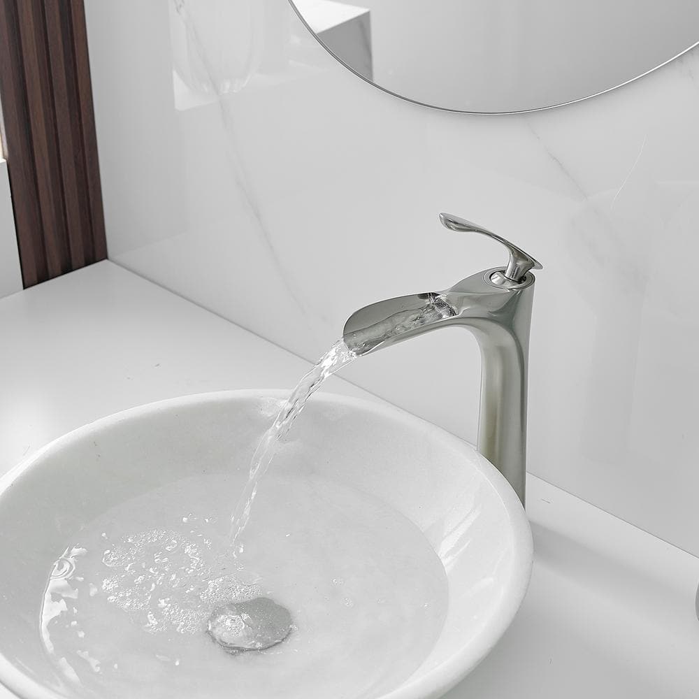 Brushed Nickel Single Handle Vessel Sink Faucet with Drain Assembly