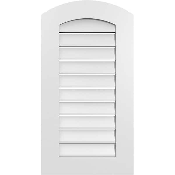 Ekena Millwork 18 in. x 32 in. Arch Top Surface Mount PVC Gable Vent: Decorative with Standard Frame