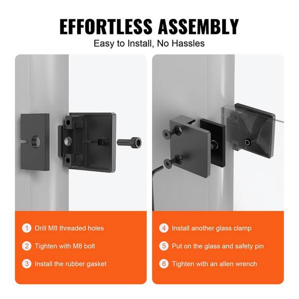 VEVOR Glass Clamp 1 in. H x 2 in. W Black Stainless Steel Stair Railing Kit 40 PCS Glass Railing Bracket for 0.31 to 0.47 in.