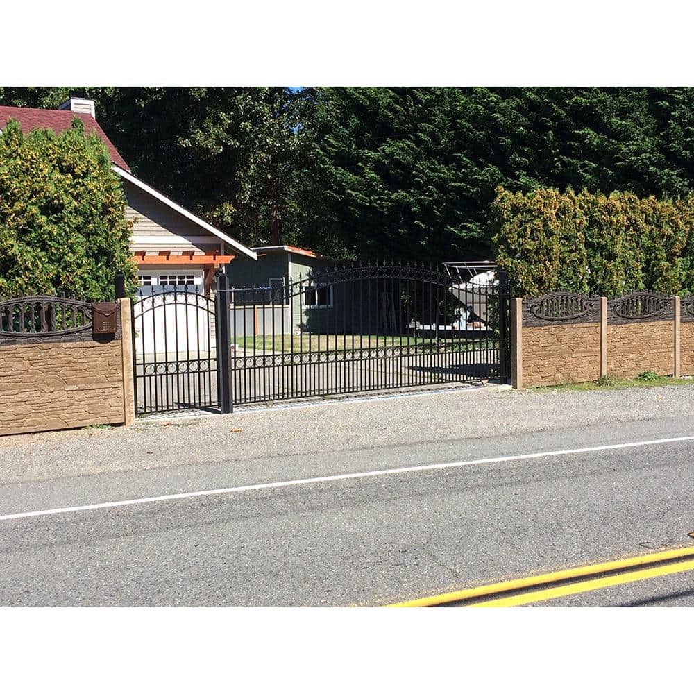 Black Steel Arched Sliding Driveway Gate with Pointed Pickets