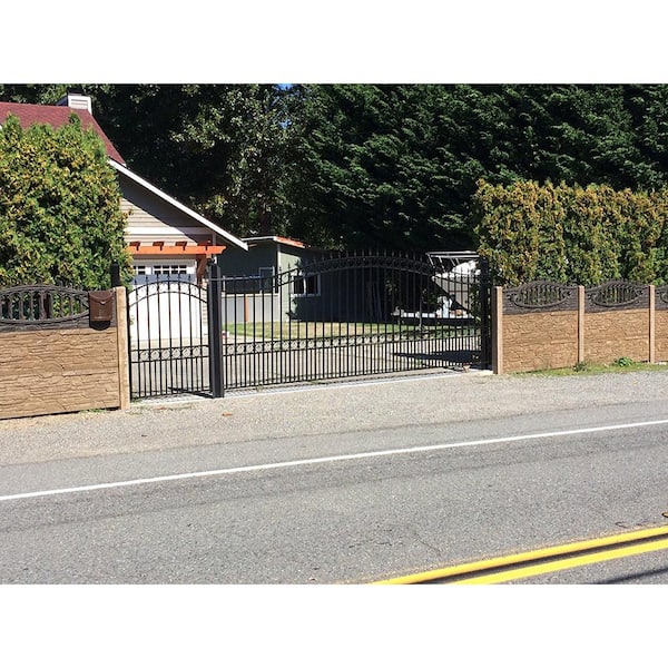 London Style 12 ft. x 6 ft. Black Steel Single Slide Driveway with Gate Opener Fence Gate