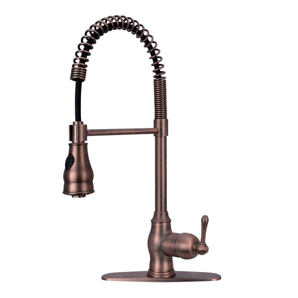 Single Handle Pre-Rinse Spring Pull-Down Sprayer Kitchen Faucet in Antique 