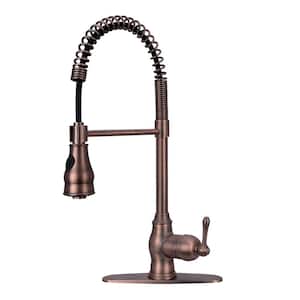 Single Handle Pre-Rinse Spring Pull-Down Sprayer Kitchen Faucet in Antique Bronze