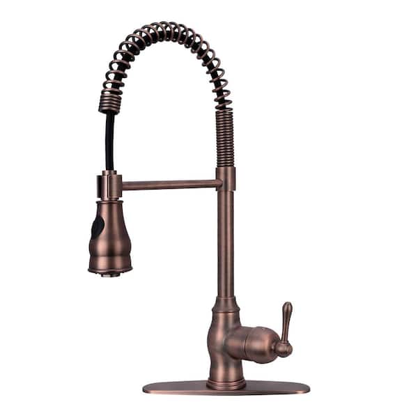 Akicon Single Handle Pre-Rinse Spring Pull-Down Sprayer Kitchen Faucet in Antique Bronze