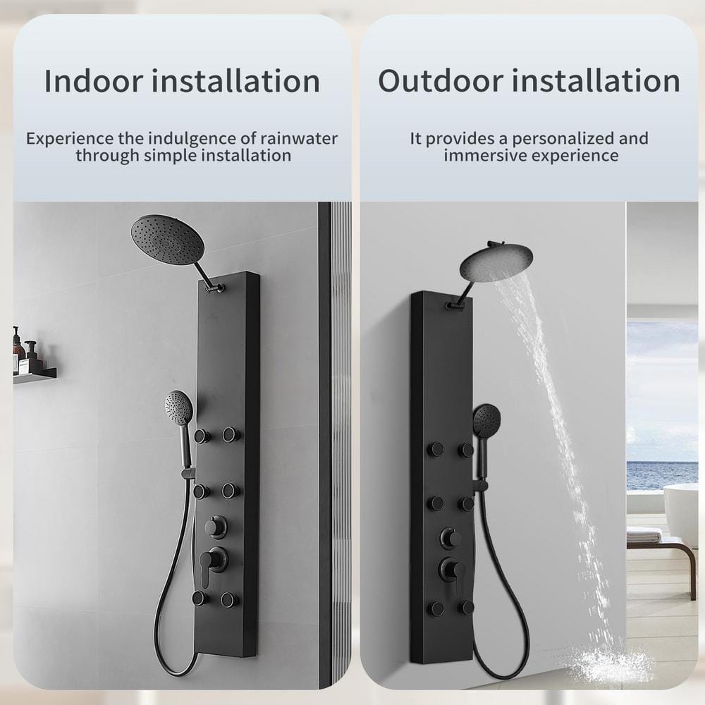 Matte Black 60.55'' Shower Panel with Adjustable Head and Jets