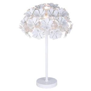 Cassia 23 in. White Table Lamp with White Metal Floral Shade and Line Switch