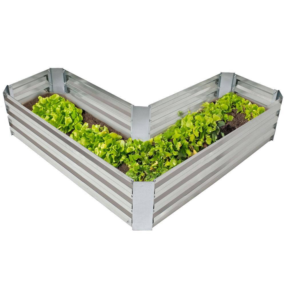 L-Shaped Silver Galvanized Steel Raised Garden Bed