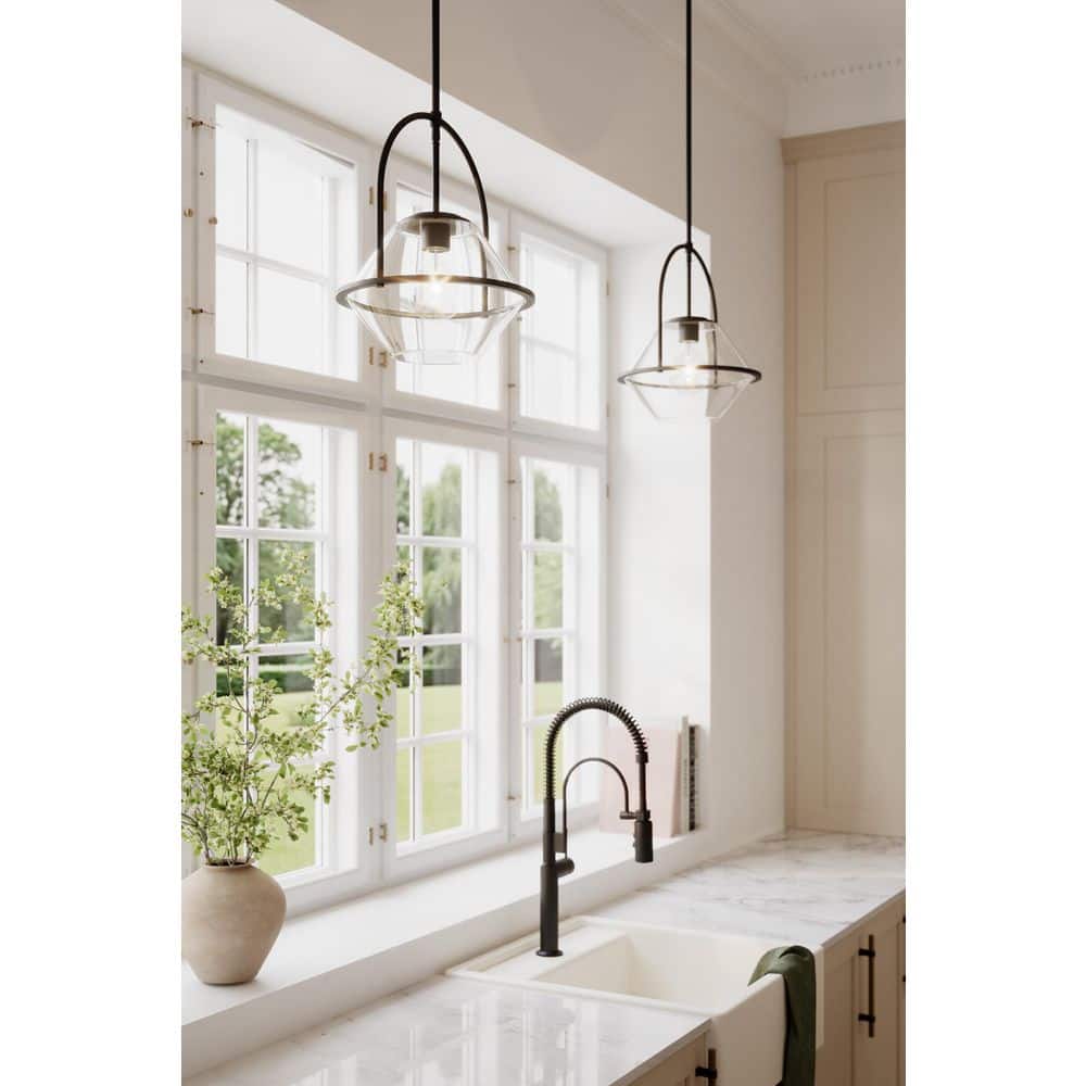 Corlayn 60-Watt 1-Light Dark Matte Black Pendant Light with a Geometric Clear Glass Shade, No Bulb Included price history on PriceWatchPro