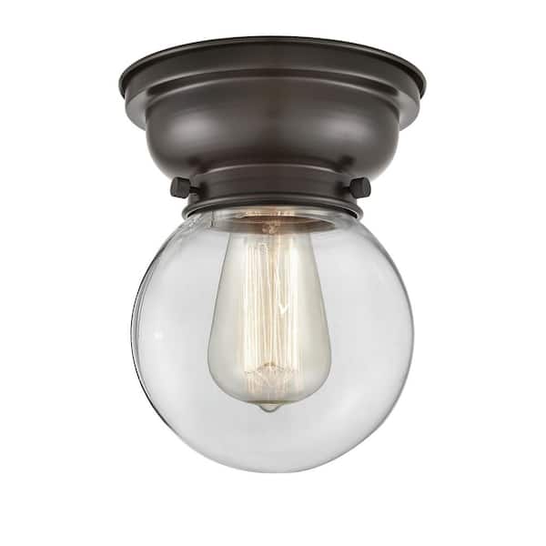 Beacon 6.25 in. 1-Light Oil Rubbed Bronze Industrial Flush Mount with Clear Glass Shade