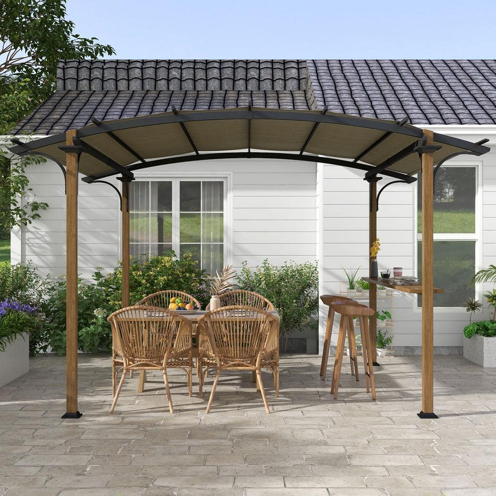 Natural Aluminum and Steel Pergola with Canopy and Bar Counter
