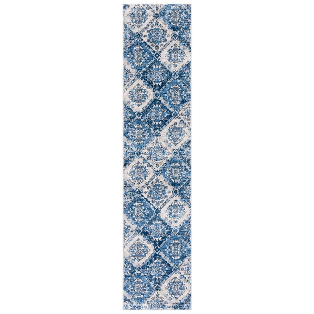 Diamond Runner Rug SAFAVIEH Brentwood 2 ft. x 9 ft. Ivory/Blue Ornate Floral Diamond ...