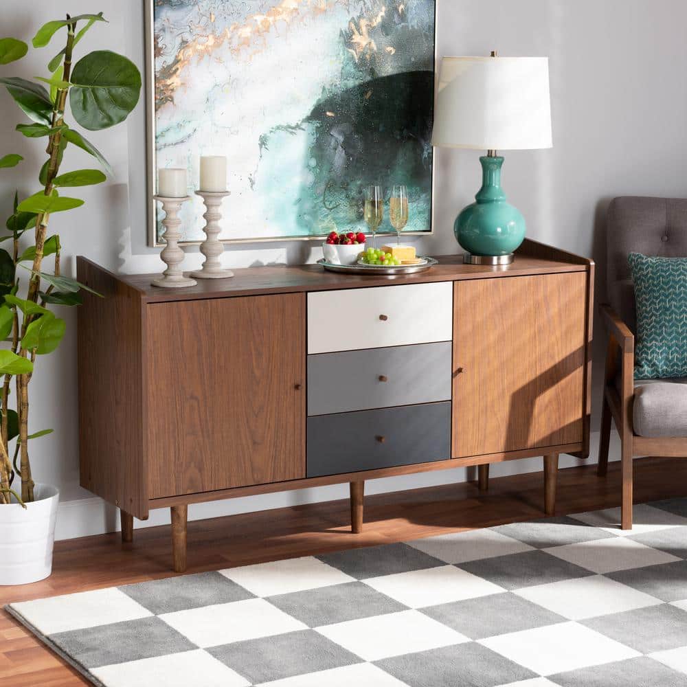Halden Mid-Century Walnut & Grey Gradient 2-Door Sideboard