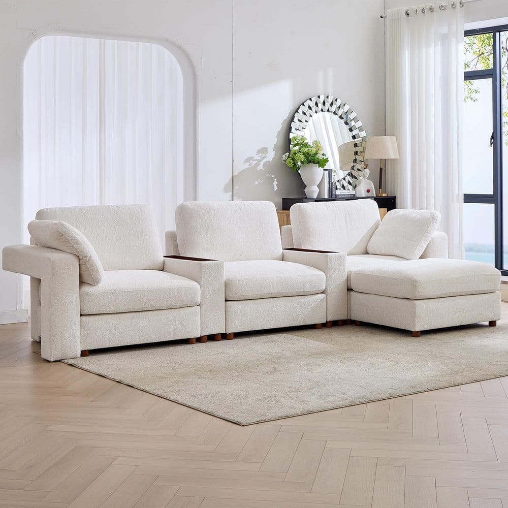 124 in. Straight Arm 4-Piece Chenille Modular Sofa Sectional Sofa with Ottoman and Ergonomic Design in. White price history on PriceWatchPro