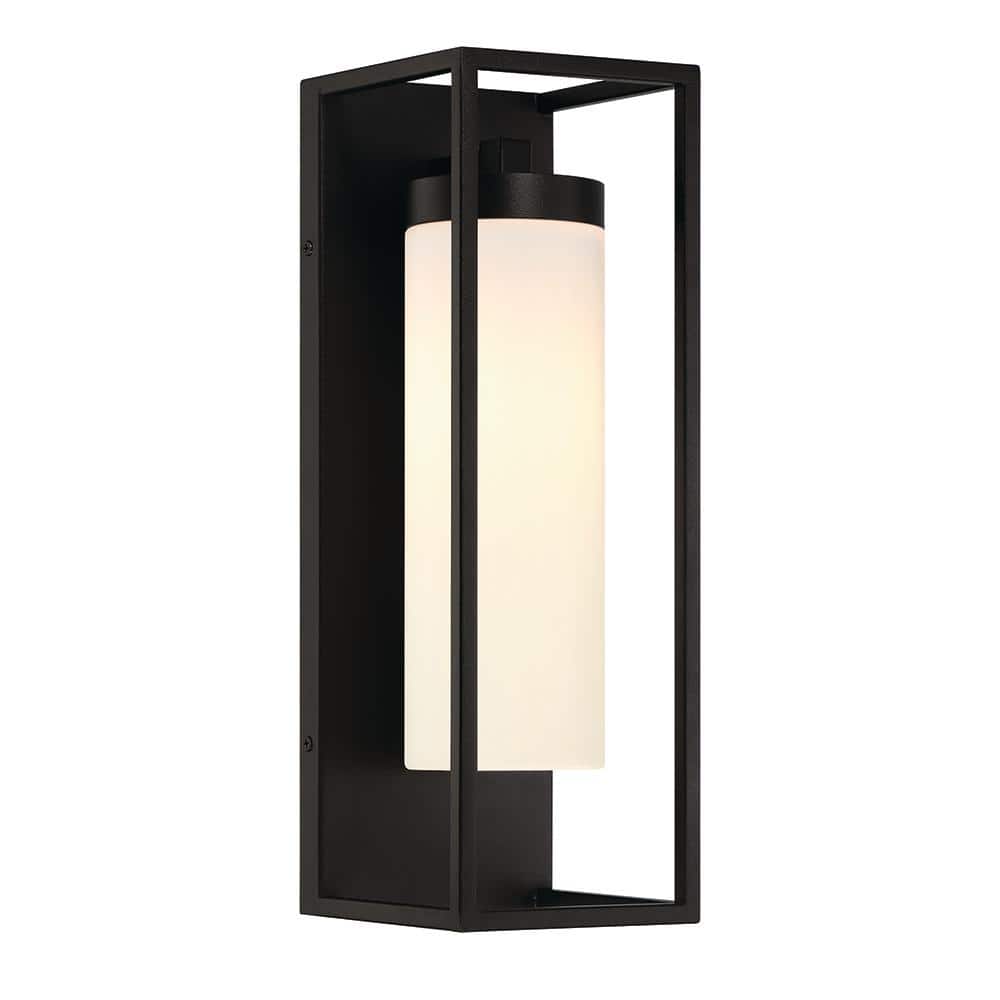 Satin Black and Opal White Glass Outdoor Wall Light