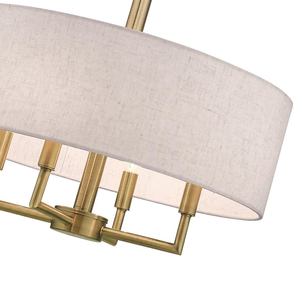 Antique Brass 4-Light Drum Chandelier with Oatmeal Shade