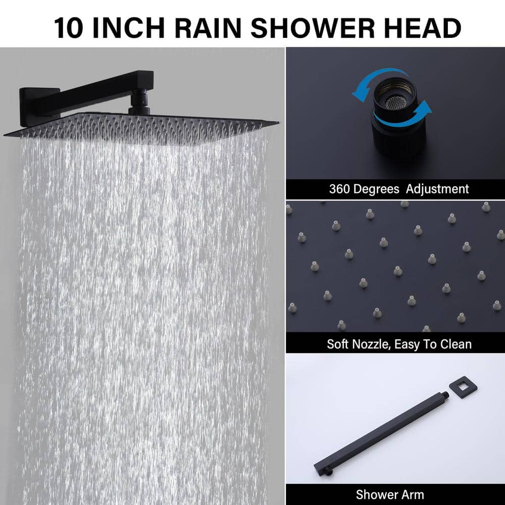 Large Matte Black Stainless Steel Square Wall Mounted Shower System