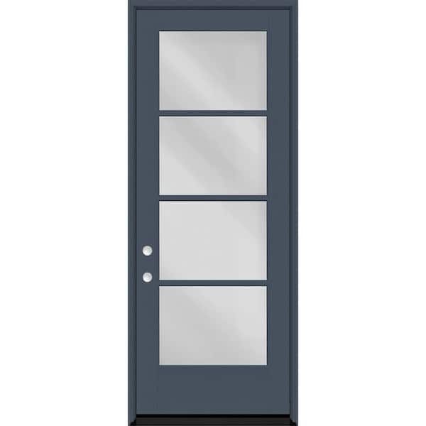 Legacy 36 in. x 96 in. Icon 4-Lite Modern Clear Glass RHIS Dark Denim Fiberglass Prehung Front Door with 6-9/16 in. Jamb