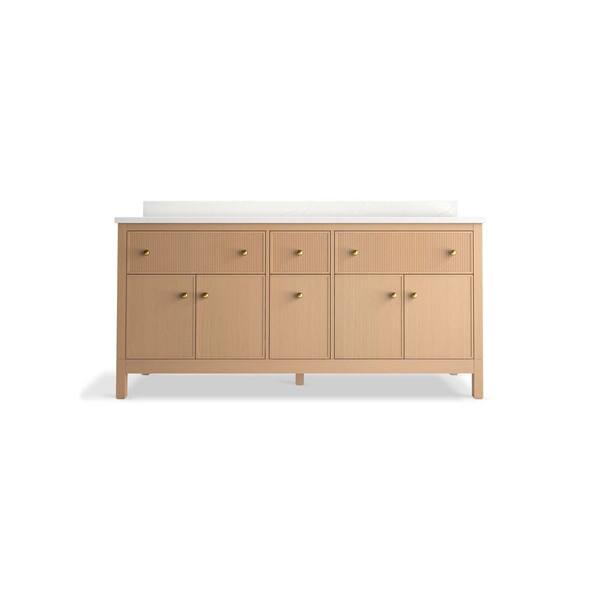 Malin 73in. Double Sink Freestanding White Oak Bath Vanity with White Quartz Top Assembled