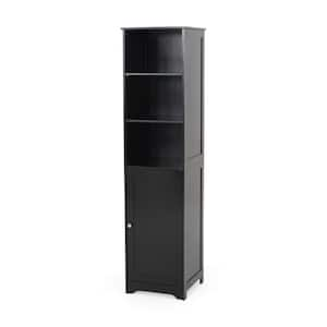 15 in. W x 15.75 in. D x 63 in. H Black Linen Cabinet with Door and 3-Open Shelves for Bathroom